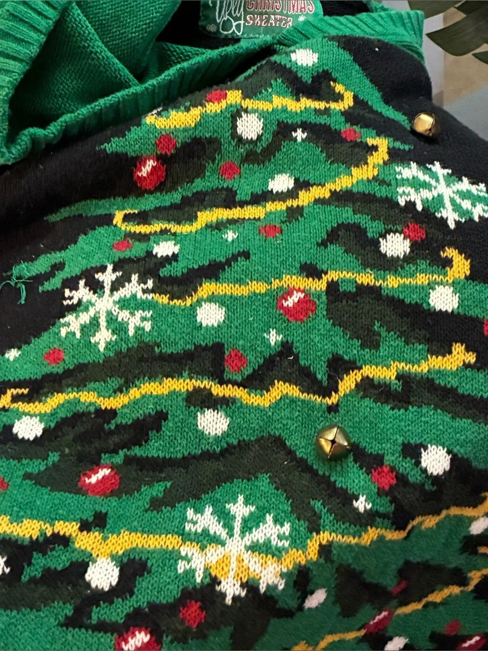 Ugly Christmas Sweater Hooded Sweater Christmas Tree Black Green S